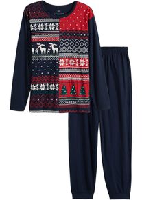Pyjama aus reiner Baumwolle mit langen Ärmeln in blau, Grösse 56/58 (XL), 100% Baumwolle, bonprix