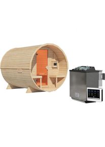 Karibu Fasssauna 2 naturbelassen, 9 kW ext. Steuerung Easy Bio
