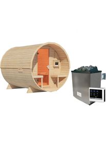Karibu Fasssauna 2 naturbelassen, 9 kW ext. Steuerung Easy Finnisch