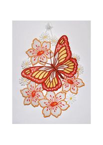 Stickereien Plauen, Fensterbild &raquo;Schmetterling auf Blume&laquo; Hakenaufh&auml;ngung, bunt, Polyester