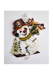 Stickereien Plauen, Fensterbild &raquo;Schneemann mit Schal&laquo;, bunt, Polyester