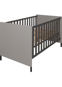 M&auml;usbacher M&auml;usbacher, Babybett Metallf&uuml;sse, Metallgriffe, kreidegrau, anthrazit, Holzwerkstoff, Lattenrost