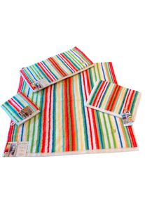 Waschhandschuh »Multicolor« mit Streifen und gesticktem -Emblem , rot , Ross , Obermaterial: 100% Baumwolle