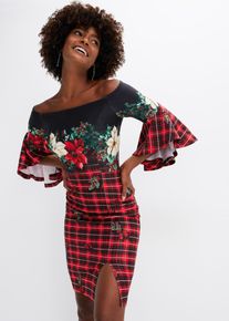 Carmen-Kleid aus fester Scuba-Qualität mit Weichnachtsmotiv in rot, Grösse 40/42 (M), bonprix