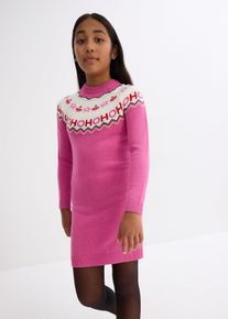 Mädchen Strickkleid mit Weihnachtsmotiv in pink, Grösse 128/134, bonprix