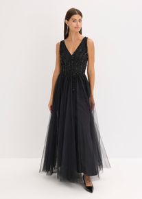 Maxikleid aus feinem Tüll mit Paillettenstickerei in schwarz, Grösse 44, bonprix