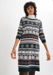 Strickkleid mit weihnachtlichem Muster in petrol, Grösse 32/34 (XS), bonprix