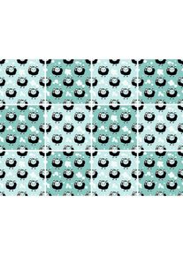 queence, queence Fliesenaufkleber &raquo;Schafe & Punkte&laquo; Stickerfliesen, selbstklebend, Sticker, 12er Set, t&uuml;rkis, hellblau, Dekorfolie, B/H/T: 15 cm x 15 