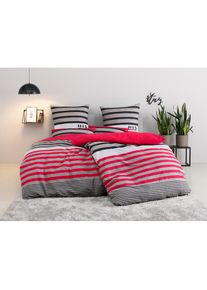 H.I.S. Bettwäsche »Majoran« 3 Stk. tlg. gestreifte Bettwäsche in verschiedenen Qualitäten , rot , H.I.S , Obermaterial: 52% Polyester, 48% Baumwolle