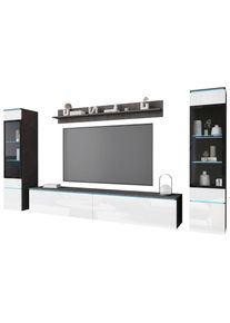 P & B Wohnwand , Anthrazit, Weiss Hochglanz , Kunststoff , 4-teilig , 6 F&auml;cher , kaltweiss , 240x130x33 cm , Fsc, Made in EU , stehend, h&auml;ngend, Beleuchtung, in verschiedenen Holzdekoren erh&auml;ltlich , Wohnzimmer, Wohnw&auml;nde, Komplette Wohnw&auml;nde