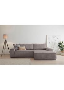 Ecksofa »SHERWOOD Schlafsofa 267 cm, L-Form,« Schlaffunktion mit Bettkasten (210x136 cm), Cord, Vintage, Samtvelours , Home Affaire