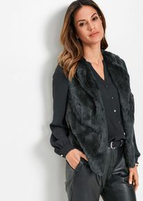 Fellimitat-Weste in schwarz, Gr&ouml;sse 52, bonprix