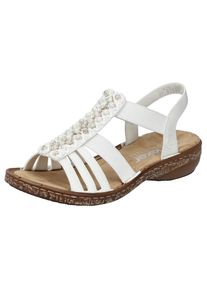 Rieker , Sandale , Sommerschuh, Sandalette, Keilabsatz, mit Gummizüge , weiss , Sandale mit hübschen Zierperlen besetzt