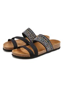 LASCANA , Pantolette »Mule, Sandale, offener Schuh, Sommerschuh,« mit Komfortkorkfussbett aus Leder und elastischen Riemen , schwarz , Mit...