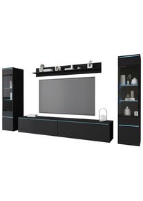 P & B Wohnwand , Eiche Wotan , Glas, Holzwerkstoff , 4-teilig , 6 F&auml;cher , kaltweiss , 240x130x33 cm , Fsc, Made in EU , stehend, h&auml;ngend, Beleuchtung, in verschiedenen Holzdekoren erh&auml;ltlich , Wohnzimmer, Wohnw&auml;nde, Komplette Wohnw&auml;nde