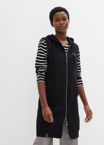 Long-Sweatweste mit Kapuze aus Baumwoll-Mix in schwarz, Gr&ouml;sse 36/38 (S), bonprix