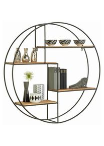 Landscape Wandregal , Schwarz, Akaziefarben , Holz , Akazie , massiv , 4 Fächer , 90x90x21 cm , Wohnzimmer, Regale, Wandregale