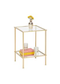 Beistelltisch , Goldfarben , Metall, Glas , quadratisch , Rundrohr , 39x55x39 cm , Wohnzimmer, Wohnzimmertische, Beistelltische, Beistelltische Metall