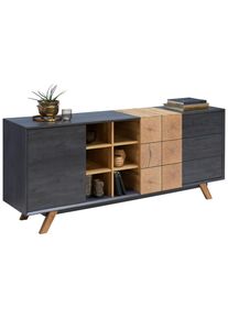 CARRYHOME Sideboard , Eichefarben, Dunkelgrau , Holzwerkstoff , Eiche , massiv , 3 F&auml;cher , 3 Schubladen , 180x75x40 cm , Beim&ouml;bel erh&auml;ltlich , Kleinm&ouml;bel, Kommoden, Sideboards