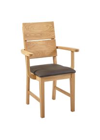Linea Natura Armlehnstuhl , Dunkelbraun , Textil, Holz , Wildeiche , massiv , eckig , 59.5x95x58 cm , Esszimmer, St&uuml;hle, Holzst&uuml;hle