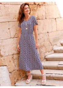 WITT Damen Jerseykleid mit Taillen-Gummizug, marine-orchidee-bedruckt, Gr&ouml;&szlig;e 19, 95% Viskose, 5% Elasthan