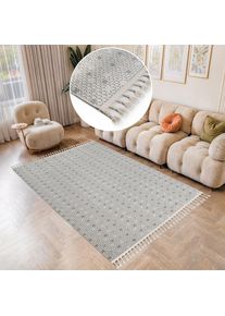 Teppich »Dotty, In- und Outdoor geeignet« rechteckig 6 mm Höhe Woll-Optik, Hoch-Tief Struktur, mit Fransen, Balkon, Terrasse , beige , Bruno Banani...