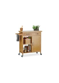 Relaxdays, Relaxdays K&uuml;chenwagen &raquo;85.5 x 89.5 x 36 cm&laquo;, braun, grau, Bambus, Hartfaserplatte, Marmor, B/H/T: 89,5 cm x 85,5 cm x 36 cm