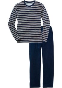 Pyjama aus weichem Nicki-Material mit langen Ärmeln in blau, Grösse 48/50 (M), bonprix