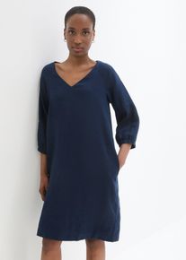 Kleid aus reinem Leinen 3/4 Arm in blau, Grösse 42, bonprix