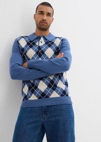 Polo-Pullover mit Argyle-Muster aus reiner Baumwolle in blau, Grösse 64/66 (3XL), 100% Baumwolle, bonprix