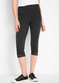Capri-Leggings mit Spitzendetail in schwarz, Grösse 32/34 (XS), 95% Baumwolle, bonprix