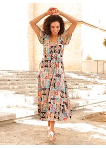 WITT Damen Jerseykleid mit Volants am Saum, mint-apricot-bedruckt, Gr&ouml;&szlig;e 48, 95% Viskose, 5% Elasthan