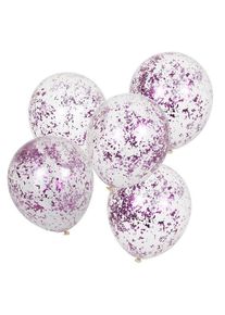5 ballons en latex avec des confettis déchiquetés violets 30cm