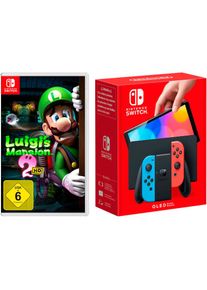 Nintendo Switch , Konsolen-Set »OLED + Luigi's Mansion 2 HD« 64 GB , schwarz , Nintendo Switch (OLED-Modell) verfügt über 64 GB internen Speicherplatz