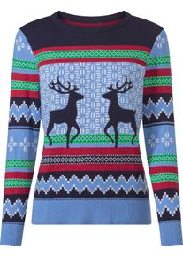 Damen Jacquard-Pullover in Norweger-Optik marine-himmelblau-gemustert