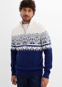 Norweger-Pullover mit Troyerkragen aus reiner Baumwolle in weiss, Grösse 68/70 (4XL), 100% Baumwolle, bonprix