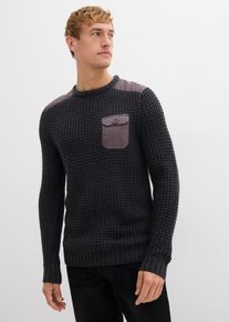Grobstrick-Pullover mit Pattentasche in grau, Gr&ouml;sse 60/62 (XXL), bonprix