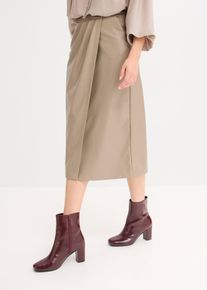Jupe portefeuille enduite longueur midi en marron, Taille 48, Couleur/Motif: taupe, bonprix