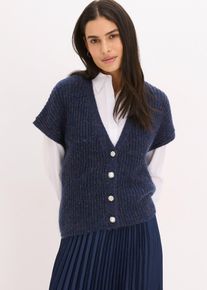Gilet sans manches en maille avec boutons décoratifs en bleu, Taille 56/58 (3XL), Couleur/Motif: bleu foncé chiné, bonprix