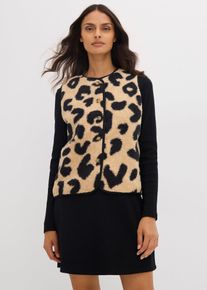 Gilet sans manches en sherpa en latte macchiato, Taille 42, Couleur/Motif: latte macchiato/noir léopard, bonprix