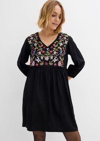 Tunika-Kleid aus flie&szlig;ender Viskose mit Puffprint in schwarz, Gr&ouml;sse 40, bonprix