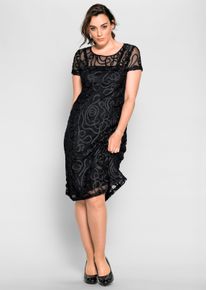 sheego Witt Damen Cocktailkleid mit Zierborten, schwarz, Gr&ouml;&szlig;e 48, 100% Polyamid