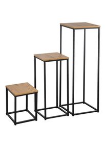 Mid.you Blumentischset , Schwarz, Eichefarben , Metall, Holzwerkstoff , 3-teilig , quadratisch , Flachrohr , 30x26x22 cm , Bsci , einfacher Aufbau ,
