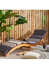 Ambia Garden Gartenliege , Akaziefarben, Dunkelgrau , Holz, Textil , Akazie , massiv , F&uuml;llung: Schaumstoff , 168x55x54 cm , klappbar , Gartenm&ouml;bel, Gartenliegen, Sonnenliegen