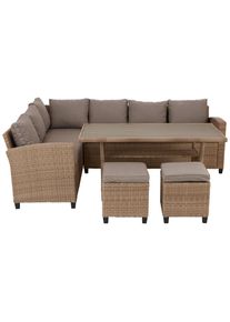 Ambia Garden Dining-Loungeset , Hellbraun , Kunststoff, Textil , F&uuml;llung: Schaumstoff,Schaumstoff , L-Form, links montierbar , 236x179 cm , Gartenm&ouml;bel, Gartengarnituren, Gartenm&ouml;bel-Sets