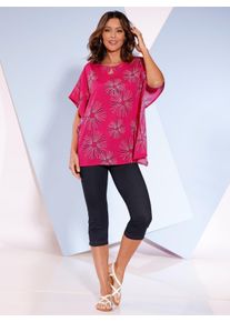 WITT Damen Kurzarmbluse mit Fledermaus-Ärmeln, pink-bedruckt, Größe 38, 100% Polyester