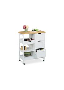 Relaxdays, Relaxdays K&uuml;chenwagen &raquo;Rollwagen mit Arbeitsplatte&laquo;, wei&szlig;, Hartfaserplatte, B/H/T: 85 cm x 38,5 cm
