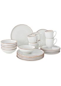 Landscape Kombiservice , Beige , Keramik , 24-teilig , Streifen , 400 ml,350 ml , Lfgb, Handmade Quality , Geschirr, Geschirr-Sets, Kombiservice