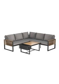 Ambia Garden Loungegarnitur , Naturfarben, Schwarz , Holz, Metall, Textil , Akazie , massiv , F&uuml;llung: Vlies, Komfortschaum,Faserb&auml;llchen, Vlies , Eckteil, L-Form , 235x235 cm , Gartenm&ouml;bel, Loungem&ouml;bel, Lounge-Serien
