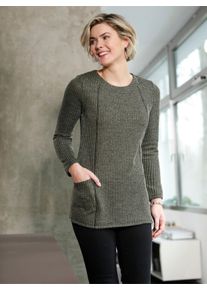 WITT Damen Longshirt 2 Taschen vorne, khaki-meliert, Größe 40, 95% Polyester, 5% Elasthan